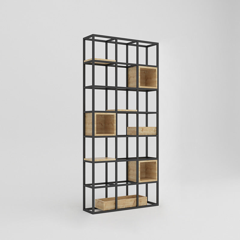 Modern Open Etagere Bookshelf with Black Iron Frame Pine Wood Shelf 35"L x 10"W x 83"H Clearhalo 'Bookcases' 'Furniture' 'furniture_bookcases' 'kitchen' 'kitchen_bookcases' 'Living Room Furniture' 'Office Furniture' 4669552