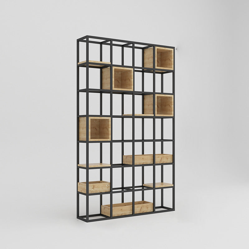 Modern Open Etagere Bookshelf with Black Iron Frame Pine Wood Shelf 47"L x 10"W x 83"H Clearhalo 'Bookcases' 'Furniture' 'furniture_bookcases' 'kitchen' 'kitchen_bookcases' 'Living Room Furniture' 'Office Furniture' 4669557