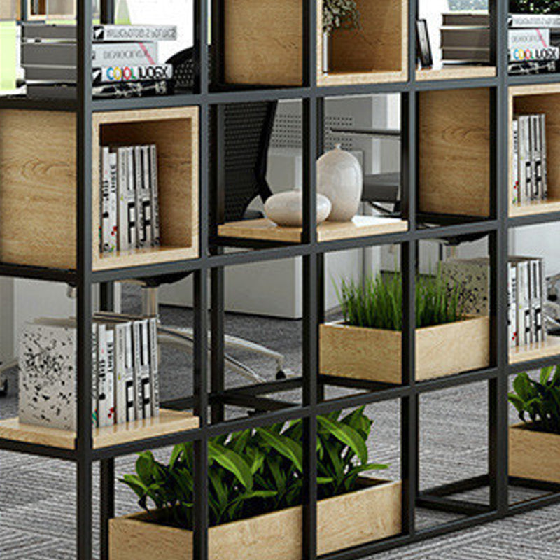 Modern Open Etagere Bookshelf with Black Iron Frame Pine Wood Shelf Clearhalo 'Bookcases' 'Furniture' 'furniture_bookcases' 'kitchen' 'kitchen_bookcases' 'Living Room Furniture' 'Office Furniture' 4669558