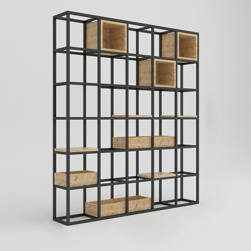 Modern Open Etagere Bookshelf with Black Iron Frame Pine Wood Shelf 59"L x 10"W x 71"H Clearhalo 'Bookcases' 'Furniture' 'furniture_bookcases' 'kitchen' 'kitchen_bookcases' 'Living Room Furniture' 'Office Furniture' 4669559