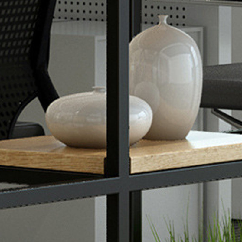 Modern Open Etagere Bookshelf with Black Iron Frame Pine Wood Shelf Clearhalo 'Bookcases' 'Furniture' 'furniture_bookcases' 'kitchen' 'kitchen_bookcases' 'Living Room Furniture' 'Office Furniture' 4669560