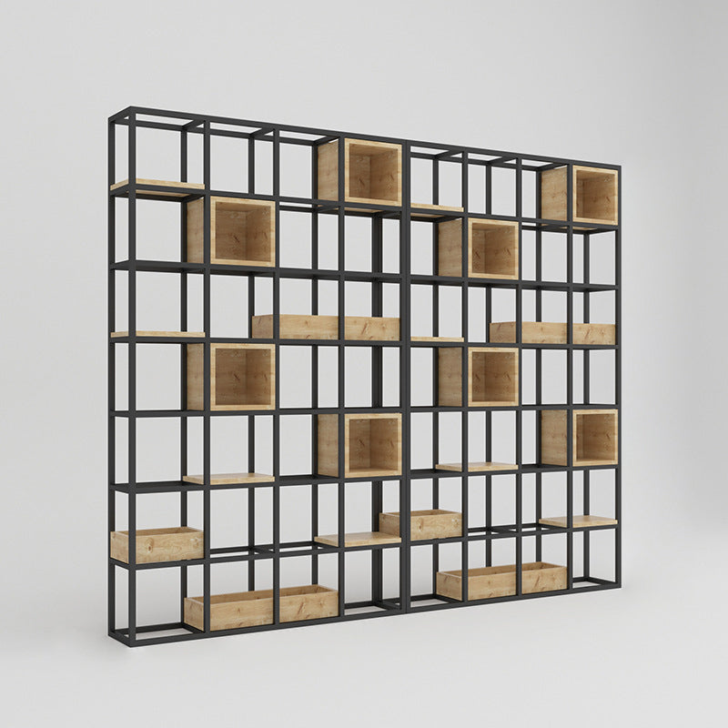 Modern Open Etagere Bookshelf with Black Iron Frame Pine Wood Shelf 94"L x 10"W x 83"H Clearhalo 'Bookcases' 'Furniture' 'furniture_bookcases' 'kitchen' 'kitchen_bookcases' 'Living Room Furniture' 'Office Furniture' 4669565