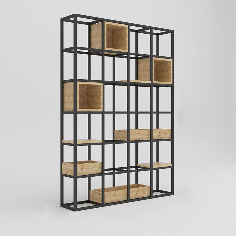 Modern Open Etagere Bookshelf with Black Iron Frame Pine Wood Shelf 47"L x 10"W x 71"H Clearhalo 'Bookcases' 'Furniture' 'furniture_bookcases' 'kitchen' 'kitchen_bookcases' 'Living Room Furniture' 'Office Furniture' 4669566