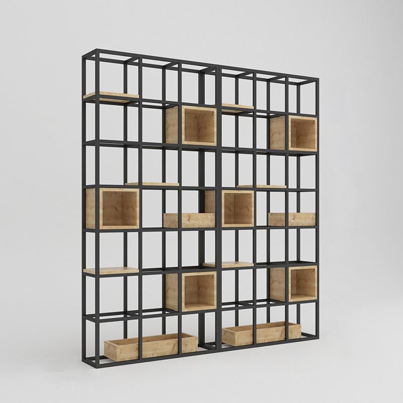 Modern Open Etagere Bookshelf with Black Iron Frame Pine Wood Shelf 71"L x 10"W x 71"H Clearhalo 'Bookcases' 'Furniture' 'furniture_bookcases' 'kitchen' 'kitchen_bookcases' 'Living Room Furniture' 'Office Furniture' 4669568