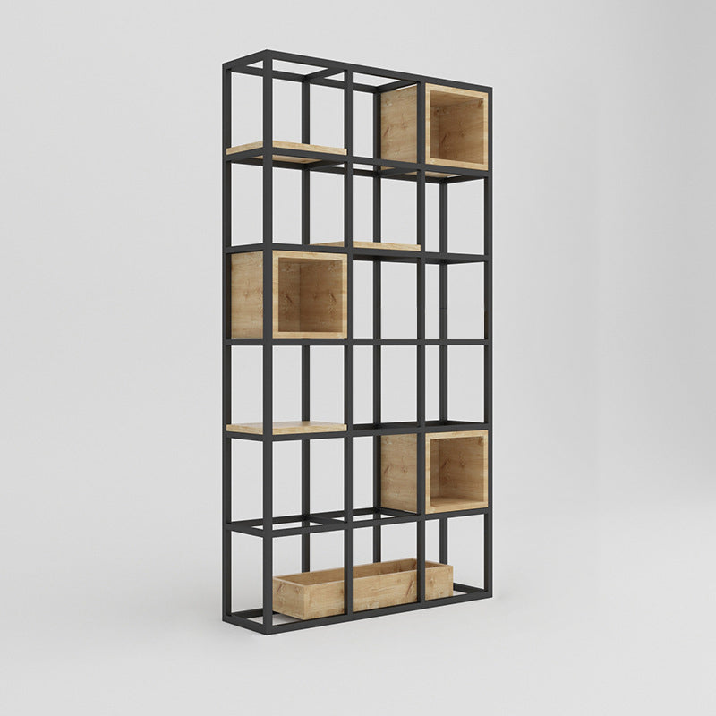 Modern Open Etagere Bookshelf with Black Iron Frame Pine Wood Shelf 35"L x 10"W x 71"H Clearhalo 'Bookcases' 'Furniture' 'furniture_bookcases' 'kitchen' 'kitchen_bookcases' 'Living Room Furniture' 'Office Furniture' 4669569