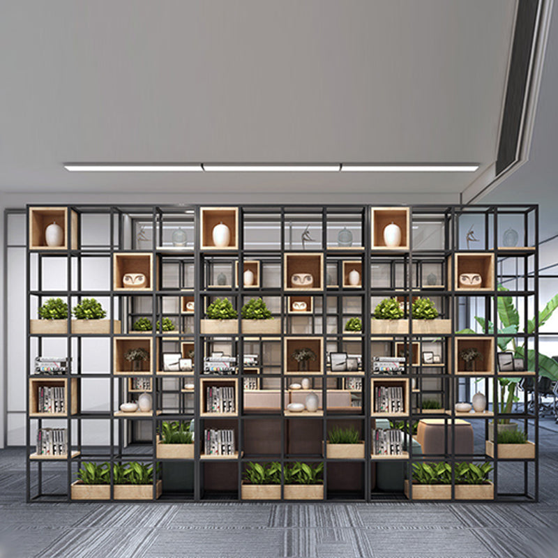 Modern Open Etagere Bookshelf with Black Iron Frame Pine Wood Shelf Clearhalo 'Bookcases' 'Furniture' 'furniture_bookcases' 'kitchen' 'kitchen_bookcases' 'Living Room Furniture' 'Office Furniture' 4669570