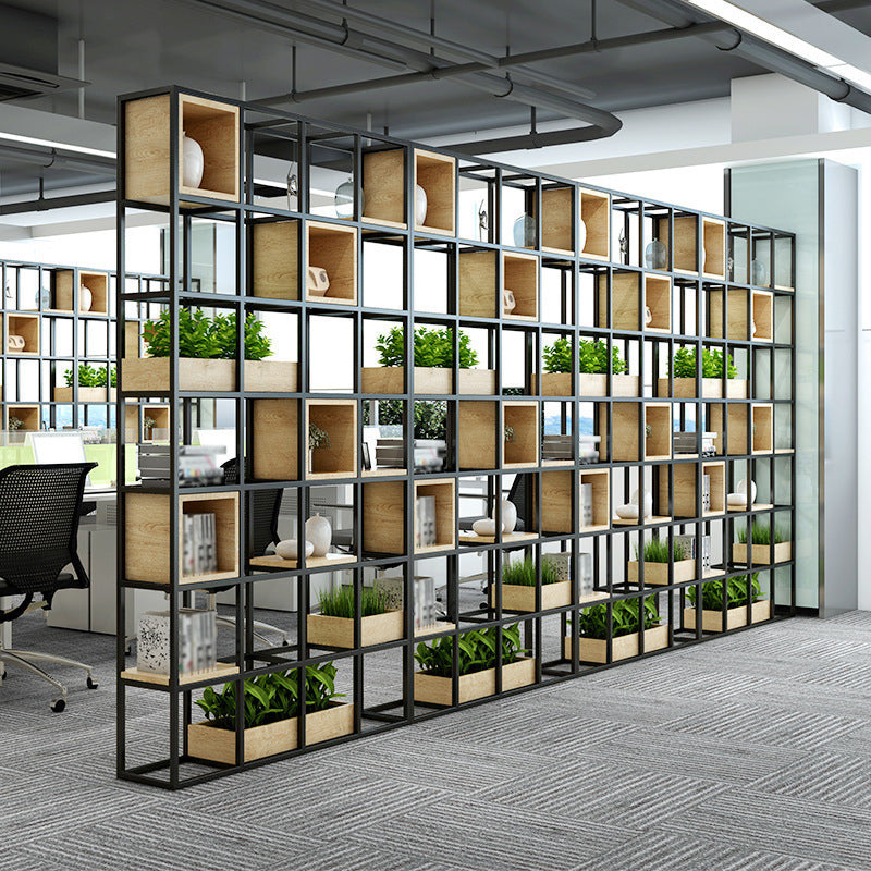 Modern Open Etagere Bookshelf with Black Iron Frame Pine Wood Shelf Clearhalo 'Bookcases' 'Furniture' 'furniture_bookcases' 'kitchen' 'kitchen_bookcases' 'Living Room Furniture' 'Office Furniture' 4669571