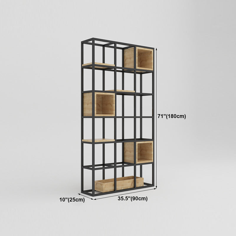 Modern Open Etagere Bookshelf with Black Iron Frame Pine Wood Shelf Clearhalo 'Bookcases' 'Furniture' 'furniture_bookcases' 'kitchen' 'kitchen_bookcases' 'Living Room Furniture' 'Office Furniture' 4669573
