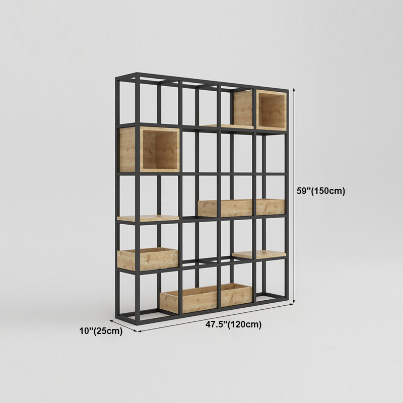 Modern Open Etagere Bookshelf with Black Iron Frame Pine Wood Shelf Clearhalo 'Bookcases' 'Furniture' 'furniture_bookcases' 'kitchen' 'kitchen_bookcases' 'Living Room Furniture' 'Office Furniture' 4669575