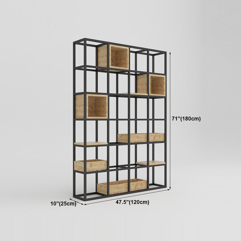 Modern Open Etagere Bookshelf with Black Iron Frame Pine Wood Shelf Clearhalo 'Bookcases' 'Furniture' 'furniture_bookcases' 'kitchen' 'kitchen_bookcases' 'Living Room Furniture' 'Office Furniture' 4669576