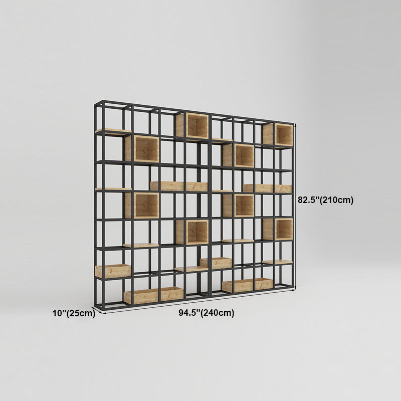 Modern Open Etagere Bookshelf with Black Iron Frame Pine Wood Shelf Clearhalo 'Bookcases' 'Furniture' 'furniture_bookcases' 'kitchen' 'kitchen_bookcases' 'Living Room Furniture' 'Office Furniture' 4669583