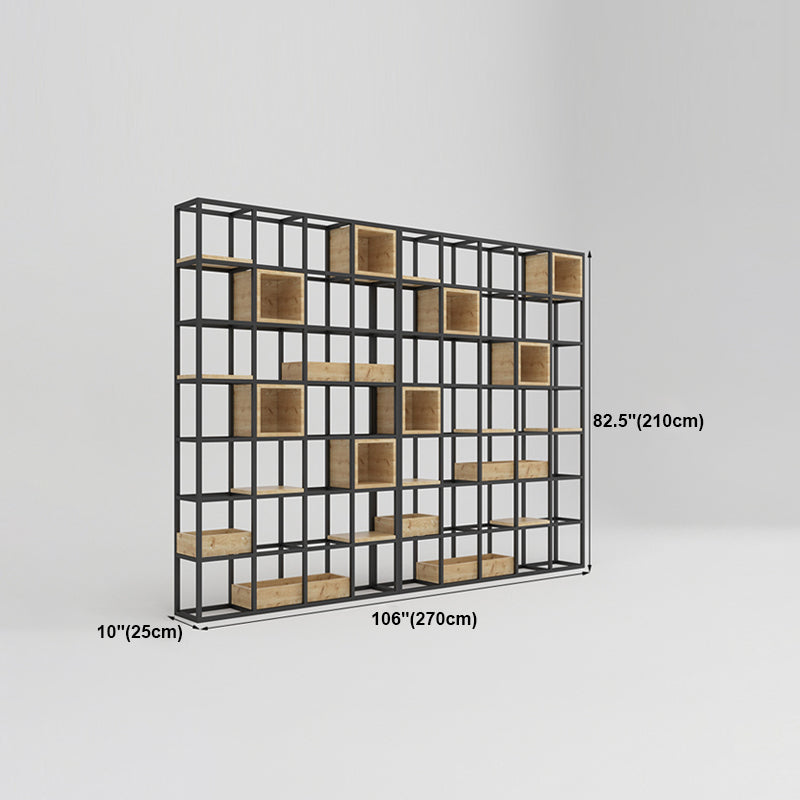 Modern Open Etagere Bookshelf with Black Iron Frame Pine Wood Shelf Clearhalo 'Bookcases' 'Furniture' 'furniture_bookcases' 'kitchen' 'kitchen_bookcases' 'Living Room Furniture' 'Office Furniture' 4669584