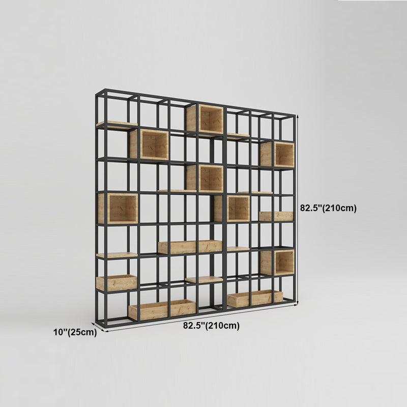 Modern Open Etagere Bookshelf with Black Iron Frame Pine Wood Shelf Clearhalo 'Bookcases' 'Furniture' 'furniture_bookcases' 'kitchen' 'kitchen_bookcases' 'Living Room Furniture' 'Office Furniture' 4669585