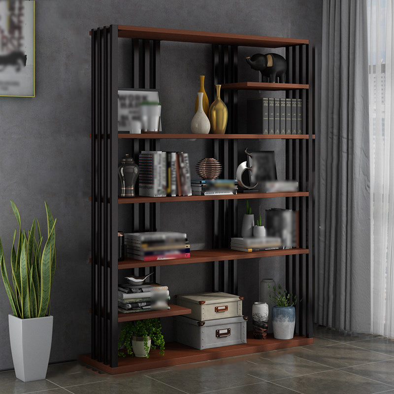 Industrial Style Bookshelf Open Shelf Vertical Metal Shelf with Rectangular Shelves Brown 47"L x 12"W x 79"H Clearhalo 'Bookcases' 'Furniture' 'furniture_bookcases' 'kitchen' 'kitchen_bookcases' 'Living Room Furniture' 'Office Furniture' 4669705