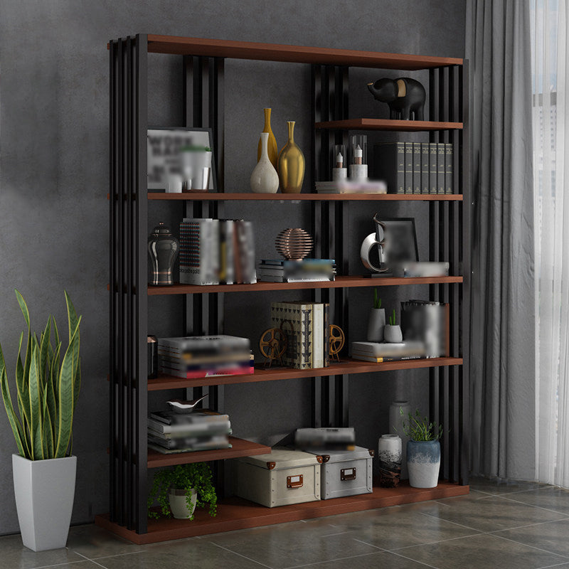 Industrial Style Bookshelf Open Shelf Vertical Metal Shelf with Rectangular Shelves Brown 55"L x 12"W x 79"H Clearhalo 'Bookcases' 'Furniture' 'furniture_bookcases' 'kitchen' 'kitchen_bookcases' 'Living Room Furniture' 'Office Furniture' 4669706