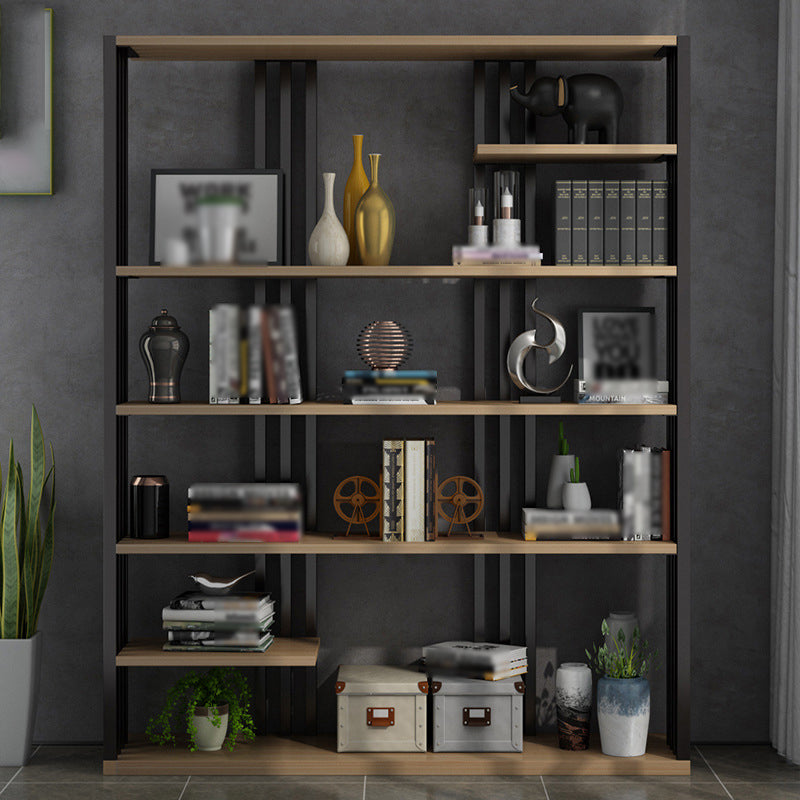 Industrial Style Bookshelf Open Shelf Vertical Metal Shelf with Rectangular Shelves Natural 55"L x 12"W x 79"H Clearhalo 'Bookcases' 'Furniture' 'furniture_bookcases' 'kitchen' 'kitchen_bookcases' 'Living Room Furniture' 'Office Furniture' 4669709