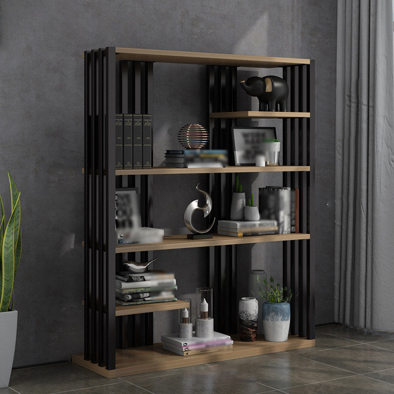 Industrial Style Bookshelf Open Shelf Vertical Metal Shelf with Rectangular Shelves Natural 39.4"L x 11.8"W x 65"H Clearhalo 'Bookcases' 'Furniture' 'furniture_bookcases' 'kitchen' 'kitchen_bookcases' 'Living Room Furniture' 'Office Furniture' 4669711