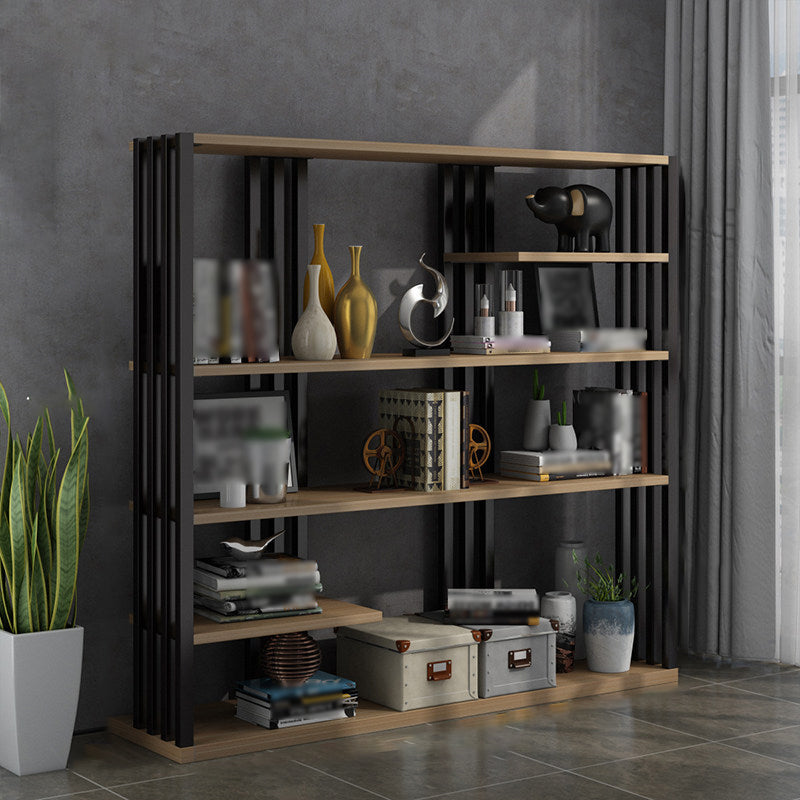 Industrial Style Bookshelf Open Shelf Vertical Metal Shelf with Rectangular Shelves Natural 55.1"L x 11.8"W x 65"H Clearhalo 'Bookcases' 'Furniture' 'furniture_bookcases' 'kitchen' 'kitchen_bookcases' 'Living Room Furniture' 'Office Furniture' 4669714