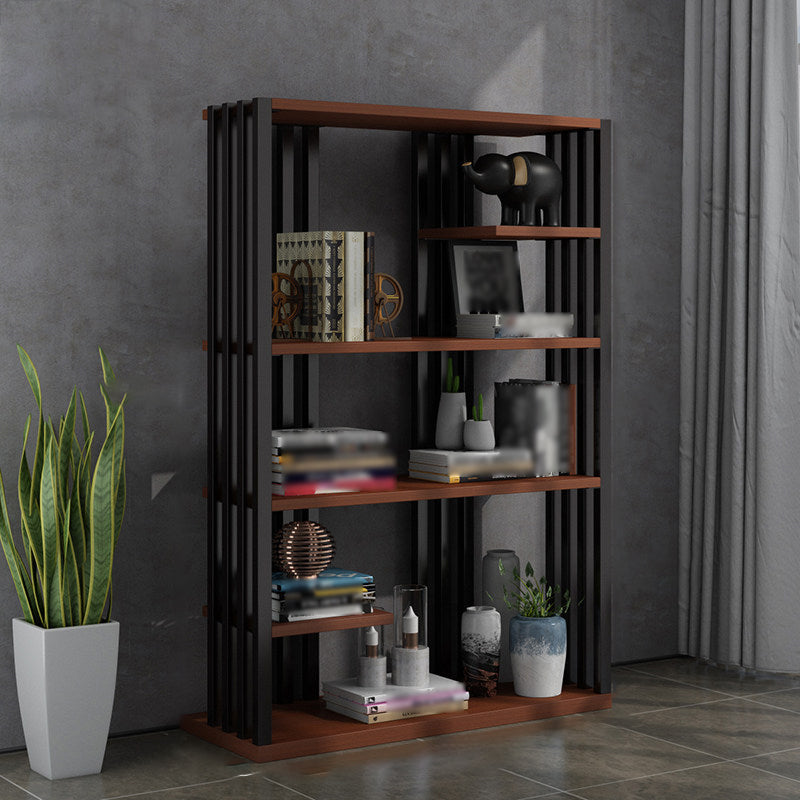 Industrial Style Bookshelf Open Shelf Vertical Metal Shelf with Rectangular Shelves Brown 31.5"L x 11.8"W x 65"H Clearhalo 'Bookcases' 'Furniture' 'furniture_bookcases' 'kitchen' 'kitchen_bookcases' 'Living Room Furniture' 'Office Furniture' 4669715
