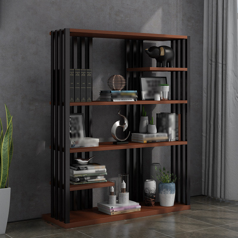 Industrial Style Bookshelf Open Shelf Vertical Metal Shelf with Rectangular Shelves Brown 39.4"L x 11.8"W x 65"H Clearhalo 'Bookcases' 'Furniture' 'furniture_bookcases' 'kitchen' 'kitchen_bookcases' 'Living Room Furniture' 'Office Furniture' 4669718