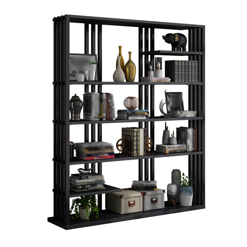 Industrial Style Bookshelf Open Shelf Vertical Metal Shelf with Rectangular Shelves Black 55"L x 12"W x 79"H Clearhalo 'Bookcases' 'Furniture' 'furniture_bookcases' 'kitchen' 'kitchen_bookcases' 'Living Room Furniture' 'Office Furniture' 4669719