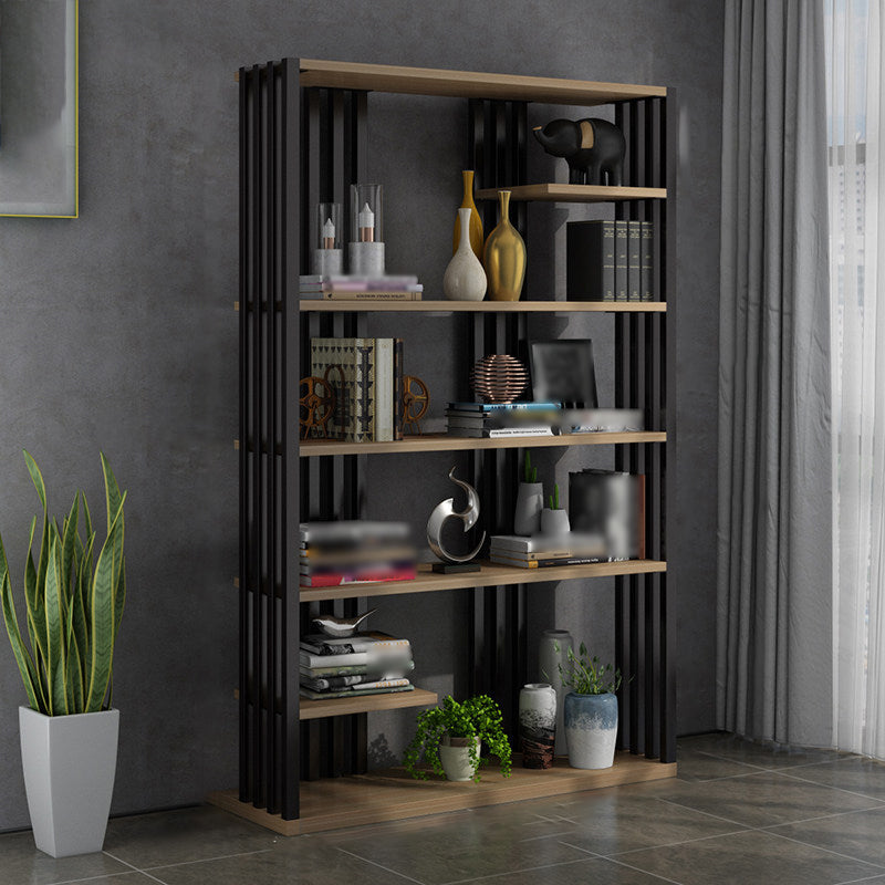 Industrial Style Bookshelf Open Shelf Vertical Metal Shelf with Rectangular Shelves Natural 39"L x 12"W x 79"H Clearhalo 'Bookcases' 'Furniture' 'furniture_bookcases' 'kitchen' 'kitchen_bookcases' 'Living Room Furniture' 'Office Furniture' 4669721