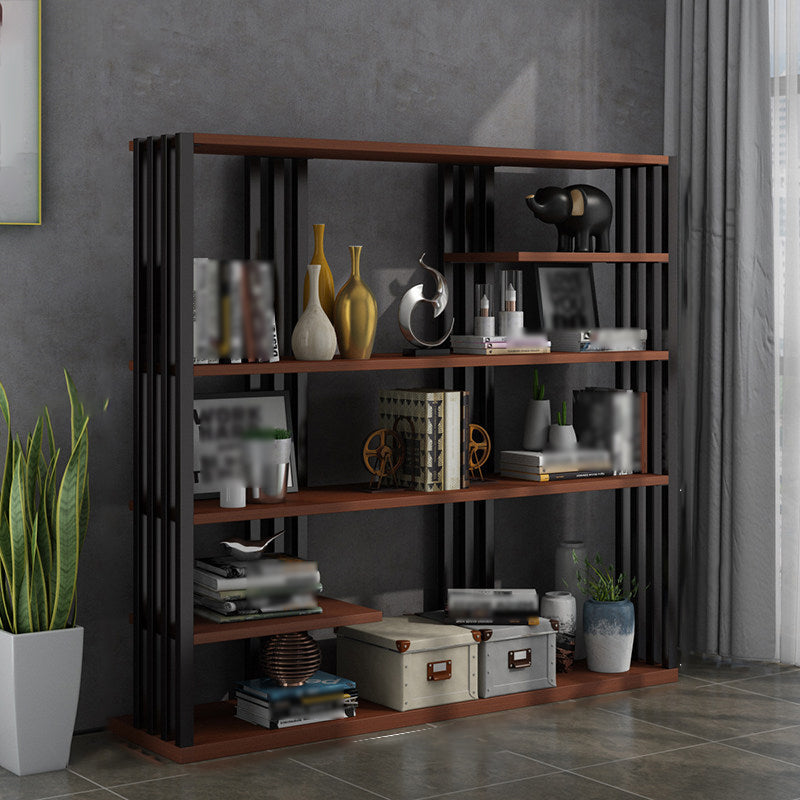 Industrial Style Bookshelf Open Shelf Vertical Metal Shelf with Rectangular Shelves Brown 55.1"L x 11.8"W x 65"H Clearhalo 'Bookcases' 'Furniture' 'furniture_bookcases' 'kitchen' 'kitchen_bookcases' 'Living Room Furniture' 'Office Furniture' 4669722