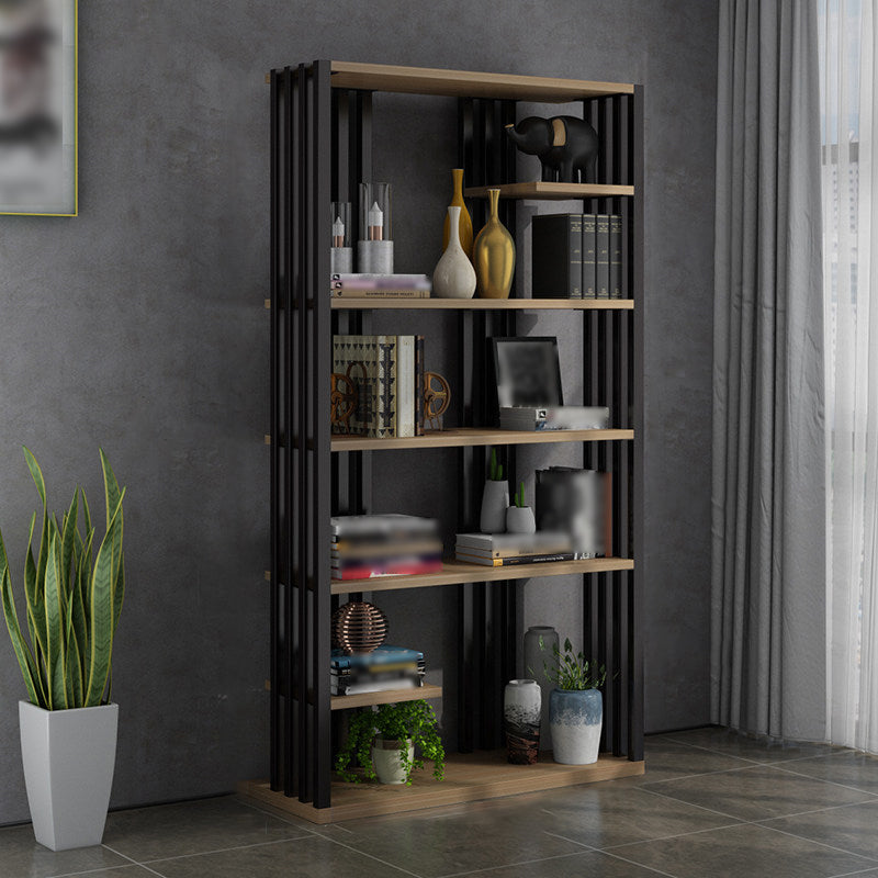 Industrial Style Bookshelf Open Shelf Vertical Metal Shelf with Rectangular Shelves Natural 31.5"L x 11.8"W x 78.7"H Clearhalo 'Bookcases' 'Furniture' 'furniture_bookcases' 'kitchen' 'kitchen_bookcases' 'Living Room Furniture' 'Office Furniture' 4669723