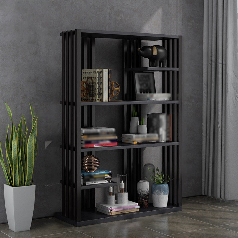 Industrial Style Bookshelf Open Shelf Vertical Metal Shelf with Rectangular Shelves Black 31.5"L x 11.8"W x 65"H Clearhalo 'Bookcases' 'Furniture' 'furniture_bookcases' 'kitchen' 'kitchen_bookcases' 'Living Room Furniture' 'Office Furniture' 4669724