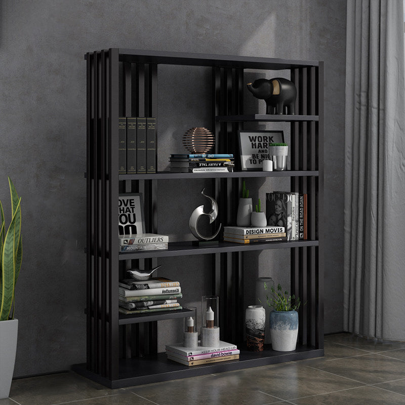 Industrial Style Bookshelf Open Shelf Vertical Metal Shelf with Rectangular Shelves Black 39.4"L x 11.8"W x 65"H Clearhalo 'Bookcases' 'Furniture' 'furniture_bookcases' 'kitchen' 'kitchen_bookcases' 'Living Room Furniture' 'Office Furniture' 4669725