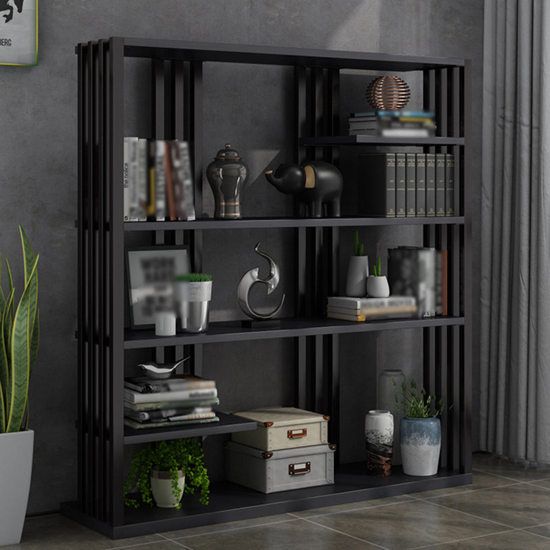 Industrial Style Bookshelf Open Shelf Vertical Metal Shelf with Rectangular Shelves Black 47.2"L x 11.8"W x 65"H Clearhalo 'Bookcases' 'Furniture' 'furniture_bookcases' 'kitchen' 'kitchen_bookcases' 'Living Room Furniture' 'Office Furniture' 4669727