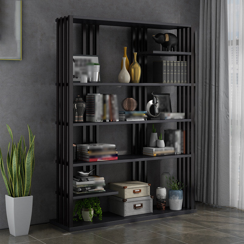 Industrial Style Bookshelf Open Shelf Vertical Metal Shelf with Rectangular Shelves Black 47"L x 12"W x 79"H Clearhalo 'Bookcases' 'Furniture' 'furniture_bookcases' 'kitchen' 'kitchen_bookcases' 'Living Room Furniture' 'Office Furniture' 4669728