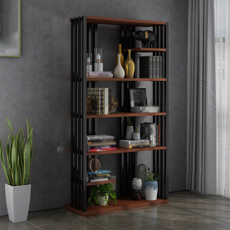 Industrial Style Bookshelf Open Shelf Vertical Metal Shelf with Rectangular Shelves Brown 31.5"L x 11.8"W x 78.7"H Clearhalo 'Bookcases' 'Furniture' 'furniture_bookcases' 'kitchen' 'kitchen_bookcases' 'Living Room Furniture' 'Office Furniture' 4669729