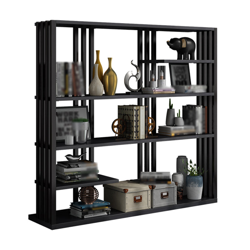 Industrial Style Bookshelf Open Shelf Vertical Metal Shelf with Rectangular Shelves Black 55.1"L x 11.8"W x 65"H Clearhalo 'Bookcases' 'Furniture' 'furniture_bookcases' 'kitchen' 'kitchen_bookcases' 'Living Room Furniture' 'Office Furniture' 4669730
