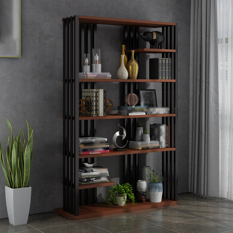 Industrial Style Bookshelf Open Shelf Vertical Metal Shelf with Rectangular Shelves Brown 39"L x 12"W x 79"H Clearhalo 'Bookcases' 'Furniture' 'furniture_bookcases' 'kitchen' 'kitchen_bookcases' 'Living Room Furniture' 'Office Furniture' 4669731