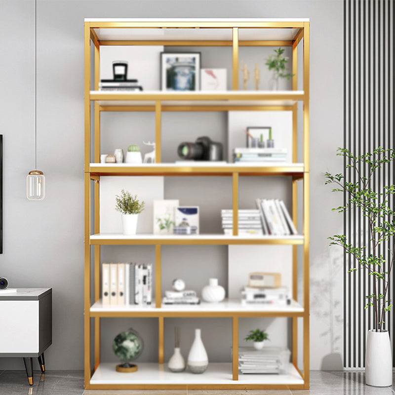 Industrial Metal Etagere Bookcase Open Back Bookshelf for Home Office Gold 31.5"L x 11.8"W x 70.1"H Clearhalo 'Bookcases' 'Furniture' 'furniture_bookcases' 'kitchen' 'kitchen_bookcases' 'Living Room Furniture' 'Office Furniture' 4669776