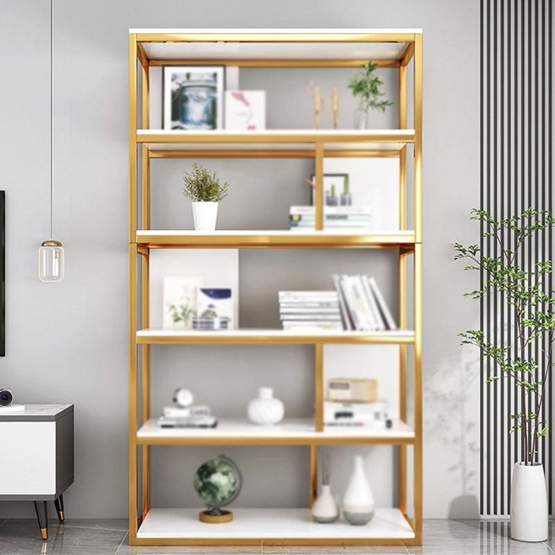 Industrial Metal Etagere Bookcase Open Back Bookshelf for Home Office Gold 23.6"L x 11.8"W x 70.1"H Clearhalo 'Bookcases' 'Furniture' 'furniture_bookcases' 'kitchen' 'kitchen_bookcases' 'Living Room Furniture' 'Office Furniture' 4669780