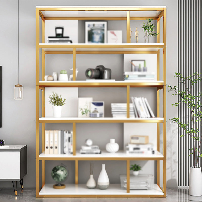 Industrial Metal Etagere Bookcase Open Back Bookshelf for Home Office Gold 47.2"L x 11.8"W x 70.1"H Clearhalo 'Bookcases' 'Furniture' 'furniture_bookcases' 'kitchen' 'kitchen_bookcases' 'Living Room Furniture' 'Office Furniture' 4669789