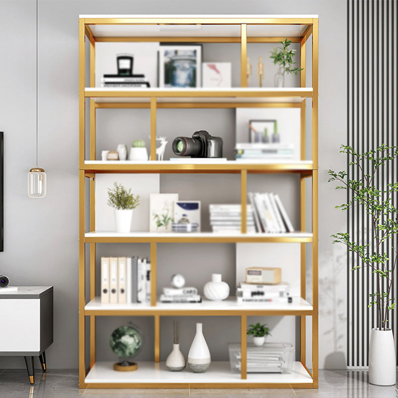 Industrial Metal Etagere Bookcase Open Back Bookshelf for Home Office Gold 39.4"L x 11.8"W x 70.1"H Clearhalo 'Bookcases' 'Furniture' 'furniture_bookcases' 'kitchen' 'kitchen_bookcases' 'Living Room Furniture' 'Office Furniture' 4669791