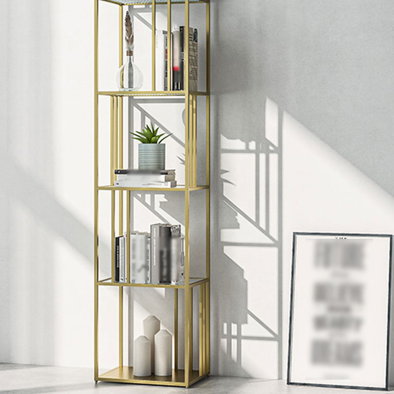 4-Shelf Modern Open Etagere Bookshelf with Iron Frame Glass Shelf Clearhalo 'Bookcases' 'Furniture' 'furniture_bookcases' 'kitchen' 'kitchen_bookcases' 'Living Room Furniture' 'Office Furniture' 4669834