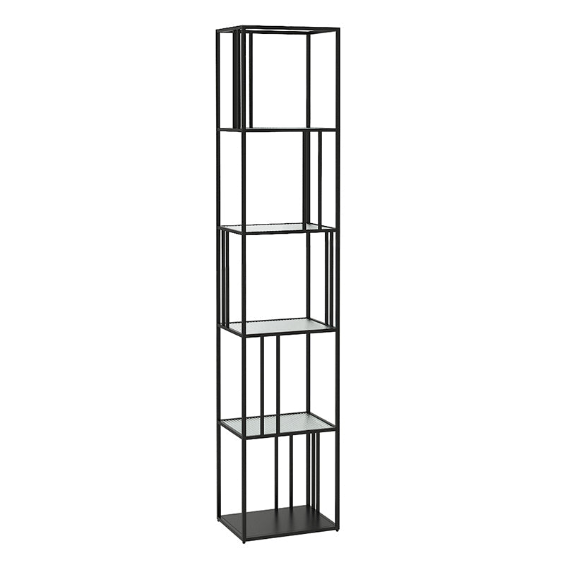 4-Shelf Modern Open Etagere Bookshelf with Iron Frame Glass Shelf Black 19.7"L x 11.8"W x 78.7"H Clearhalo 'Bookcases' 'Furniture' 'furniture_bookcases' 'kitchen' 'kitchen_bookcases' 'Living Room Furniture' 'Office Furniture' 4669836