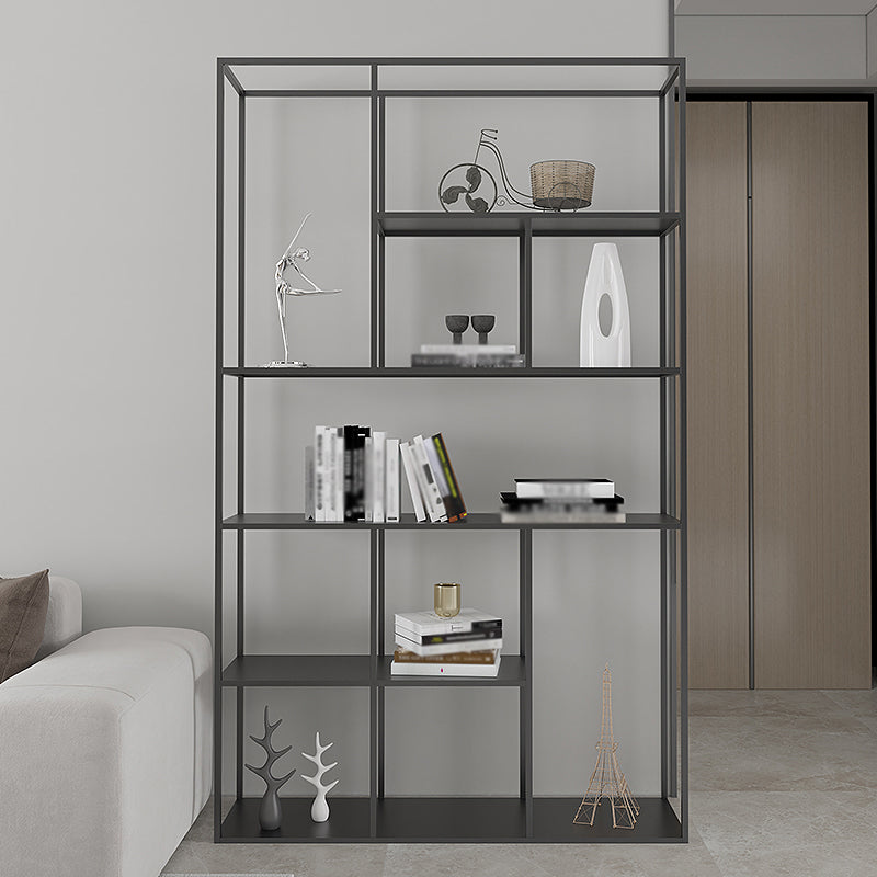 Minimalist Open Metal Etagere Bookcase with Rectangular Shelves Bookcase Black 47"L x 12"W x 79"H Clearhalo 'Bookcases' 'Furniture' 'furniture_bookcases' 'kitchen' 'kitchen_bookcases' 'Living Room Furniture' 'Office Furniture' 4669956