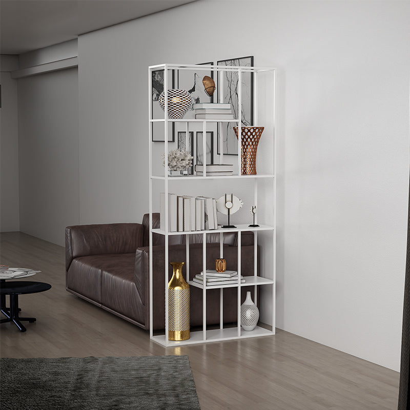 Minimalist Open Metal Etagere Bookcase with Rectangular Shelves Bookcase White 35.4"L x 11.8"W x 78.7"H Clearhalo 'Bookcases' 'Furniture' 'furniture_bookcases' 'kitchen' 'kitchen_bookcases' 'Living Room Furniture' 'Office Furniture' 4669957