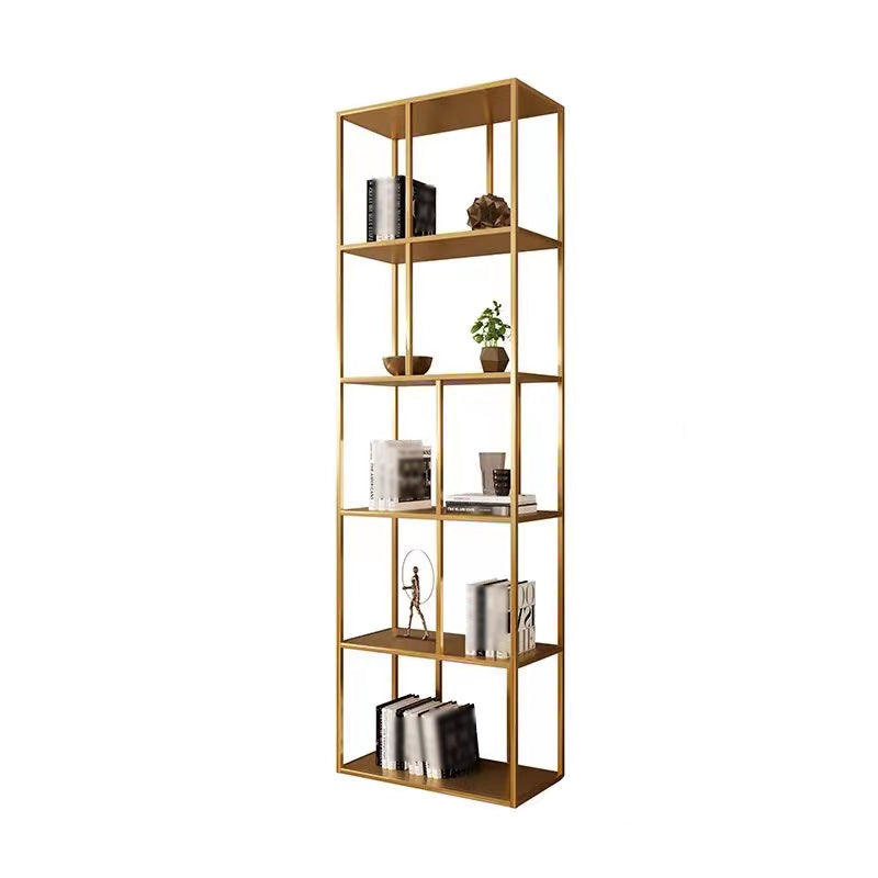 Modern Style Metal Bookshelf Open Shelf Bookcase for Study Room Gold 19.7"L x 9.8"W x 70.9"H Clearhalo 'Bookcases' 'Furniture' 'furniture_bookcases' 'kitchen' 'kitchen_bookcases' 'Living Room Furniture' 'Office Furniture' 4669977