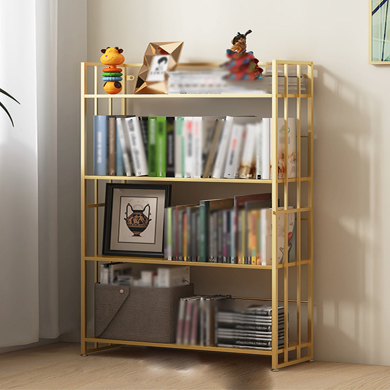Modern Style Metal Bookshelf Vertical Open Shelf Bookcase for Study Room 31.5"L x 9.8"W x 45.3"H Gold Clearhalo 'Bookcases' 'furn' 'furn_bookcases' 'Furniture' 'furniture_bookcases' 'kitchen' 'kitchen_bookcases' 'Living Room Furniture' 'Office Furniture' 4670117