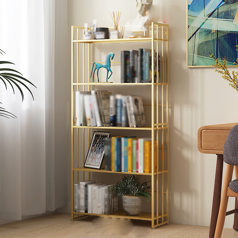 Modern Style Metal Bookshelf Vertical Open Shelf Bookcase for Study Room 19.7"L x 9.8"W x 57.5"H Gold Clearhalo 'Bookcases' 'furn' 'furn_bookcases' 'Furniture' 'furniture_bookcases' 'kitchen' 'kitchen_bookcases' 'Living Room Furniture' 'Office Furniture' 4670119