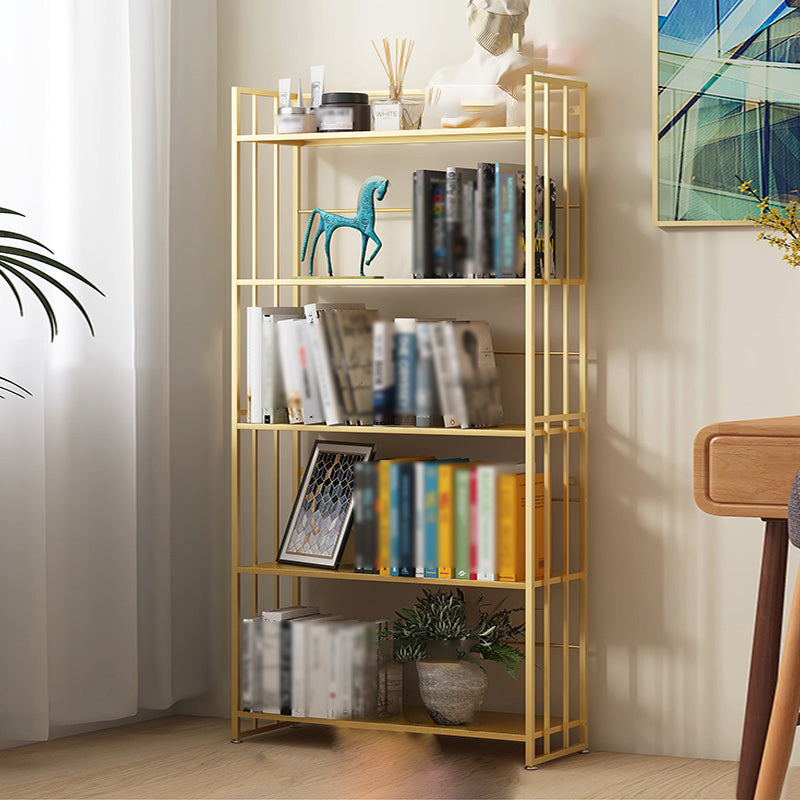 Modern Style Metal Bookshelf Vertical Open Shelf Bookcase for Study Room 23.6"L x 9.8"W x 57.5"H Gold Clearhalo 'Bookcases' 'furn' 'furn_bookcases' 'Furniture' 'furniture_bookcases' 'kitchen' 'kitchen_bookcases' 'Living Room Furniture' 'Office Furniture' 4670120