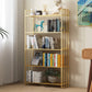 Modern Style Metal Bookshelf Vertical Open Shelf Bookcase for Study Room 27.6"L x 9.8"W x 57.5"H Gold Clearhalo 'Bookcases' 'furn' 'furn_bookcases' 'Furniture' 'furniture_bookcases' 'kitchen' 'kitchen_bookcases' 'Living Room Furniture' 'Office Furniture' 4670123