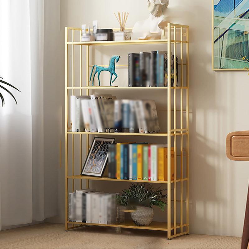 Modern Style Metal Bookshelf Vertical Open Shelf Bookcase for Study Room 31.5"L x 9.8"W x 57.5"H Gold Clearhalo 'Bookcases' 'furn' 'furn_bookcases' 'Furniture' 'furniture_bookcases' 'kitchen' 'kitchen_bookcases' 'Living Room Furniture' 'Office Furniture' 4670125