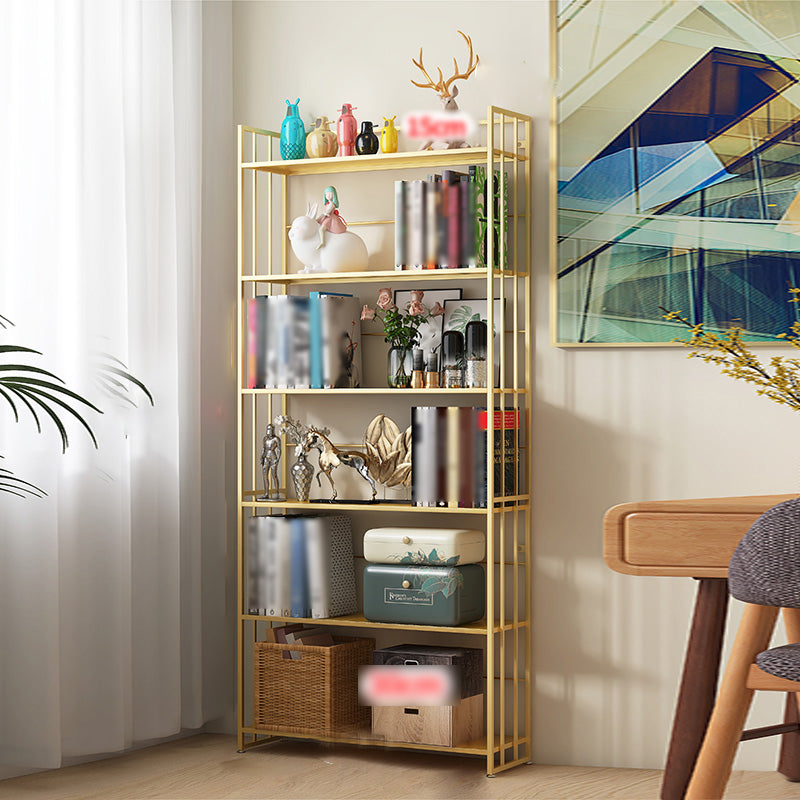 Modern Style Metal Bookshelf Vertical Open Shelf Bookcase for Study Room 19.7"L x 9.8"W x 70.1"H Gold Clearhalo 'Bookcases' 'furn' 'furn_bookcases' 'Furniture' 'furniture_bookcases' 'kitchen' 'kitchen_bookcases' 'Living Room Furniture' 'Office Furniture' 4670127